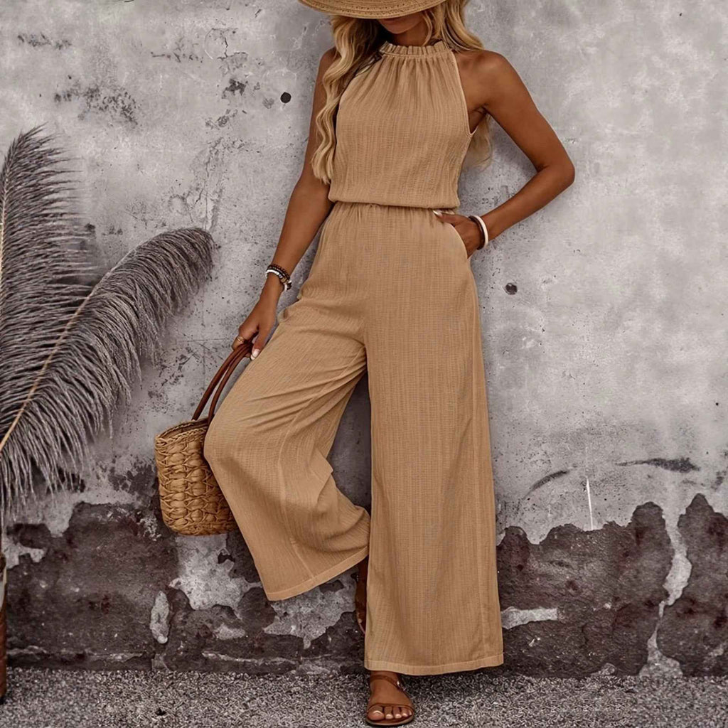 Draped-Neck Sleeveless Vest & Casual Pants Set — 5 Colours