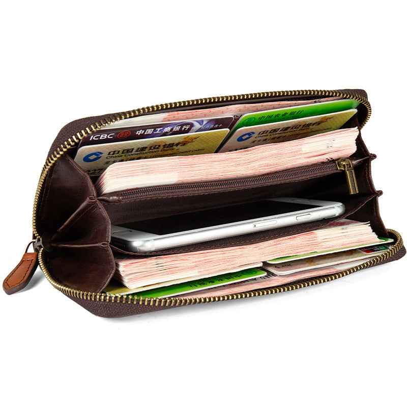 Large-Capacity Embossed Floral Leather Wallet – Vintage