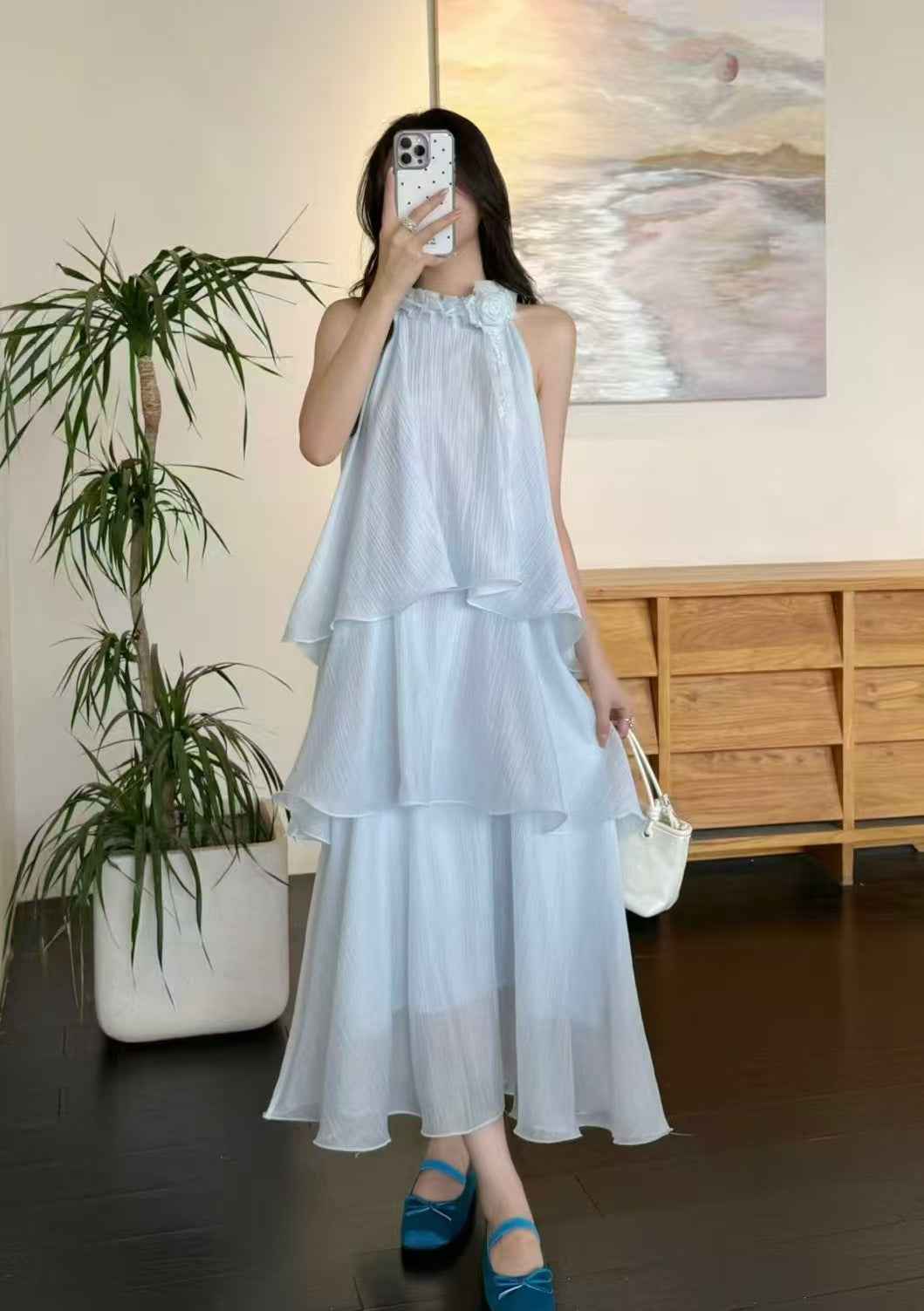 Women's Halter Neck Ruffled Hem Maxi Dress