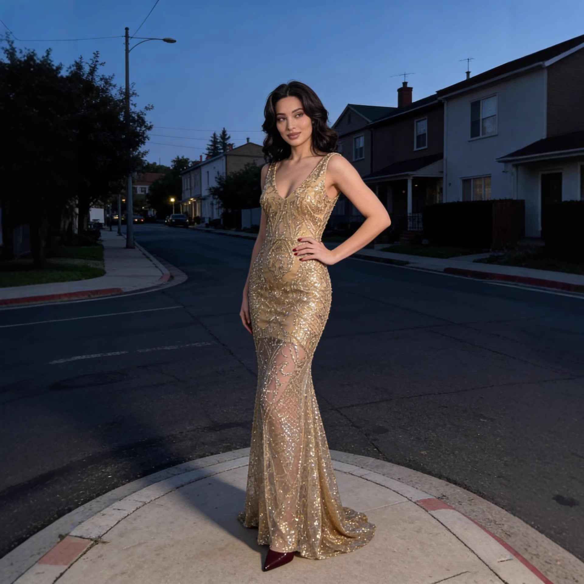 Women's Metallic Sheer Sleeveless V-Neck Maxi Dress — Gold & Silver, S–2XL