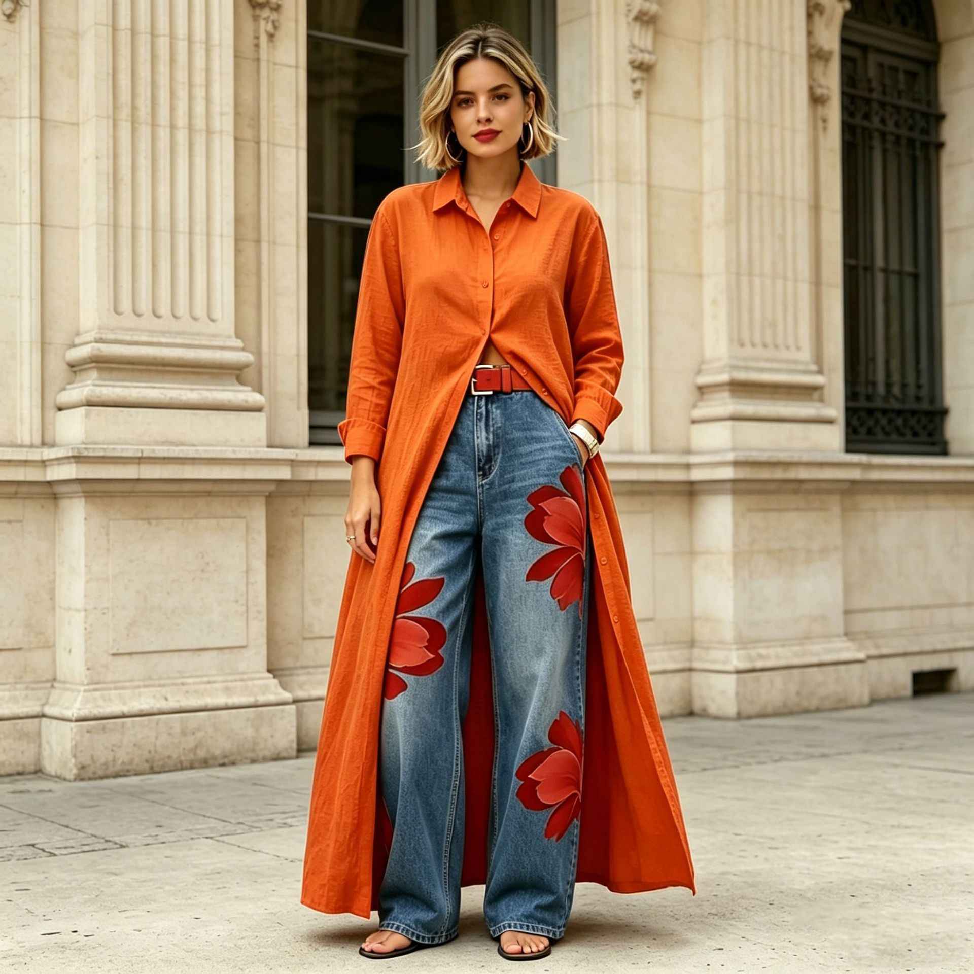 Solid-color Casual Long Loose-fit Trench Coat