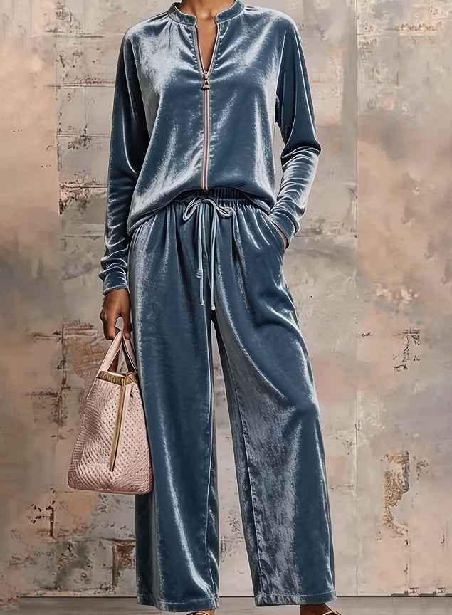 European And American Zipper-up Casual Suit Set