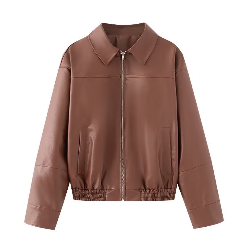Faux Leather Patchwork Bomber Jacket