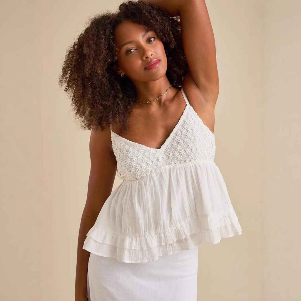 Women's Lace Panel Cami Top — Spaghetti Strap Cropped V-Neck