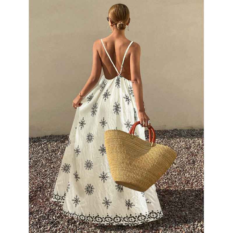 Floral Print V-Neck Spaghetti Strap Maxi Dress