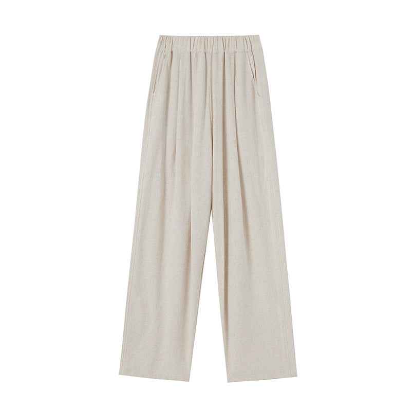 Cotton-linen Textured Wide-leg Casual Pants Loose-fitting