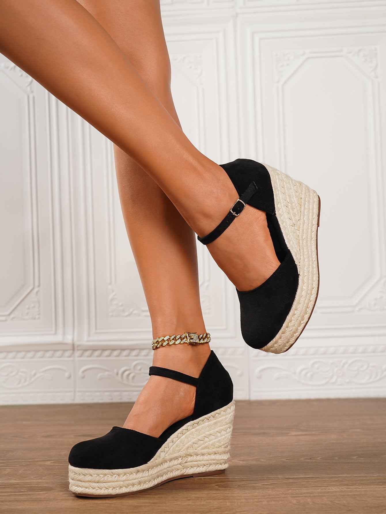 Women's Buckle-Strap Flat Sandals — Black & Apricot, EU 34–43