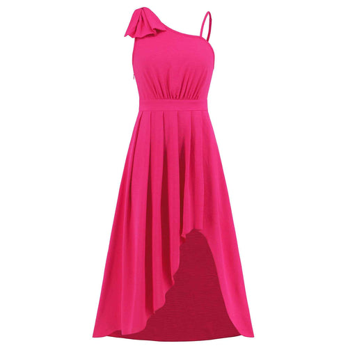 Elegant Off-shoulder Solid-color Strap Asymmetrical Dress