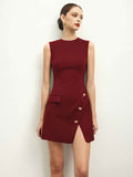 Sleeveless High-Waist Slim-Fit Straight Maxi Dress with Button Detail