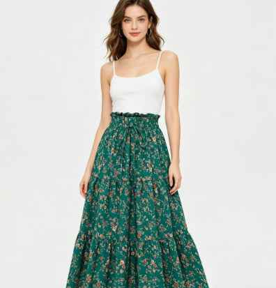 Women's Floral Print Midi A-Line Skirt