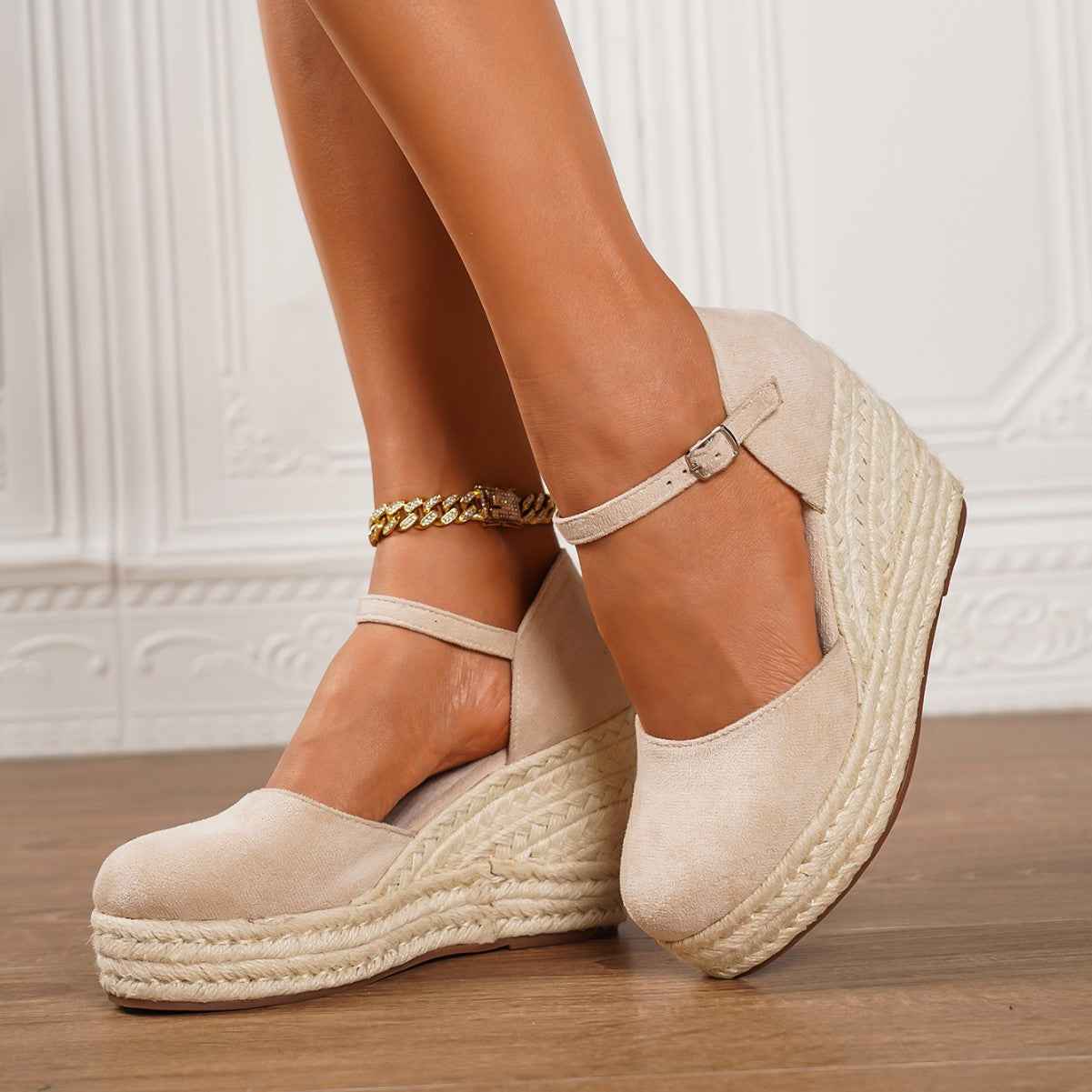 Women's Buckle-Strap Flat Sandals — Black & Apricot, EU 34–43
