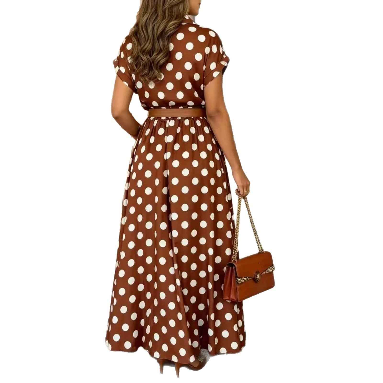 Retro Polka-dot Waist-cinching Dress For Women
