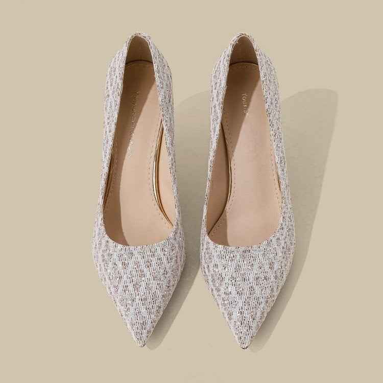 Elegant Pointed Toe Glitter High Heels, Shallow Thin Heel Bridal Shoes, French Retro Classy Pumps