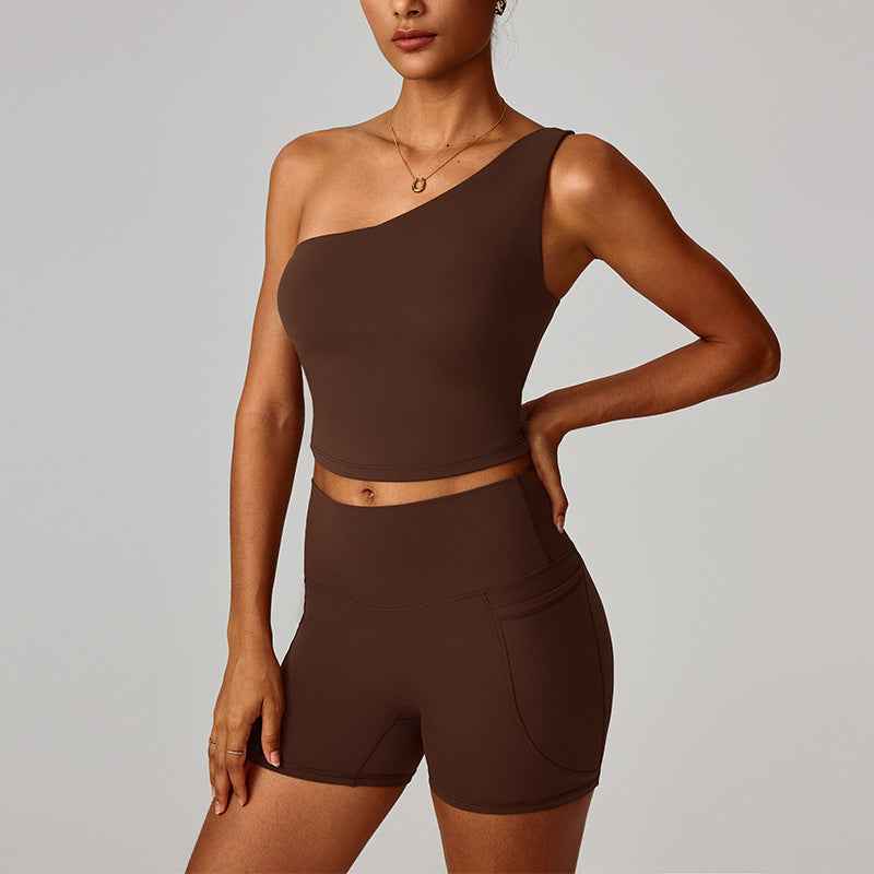 Women's One-Shoulder Yoga Tank Top – Cloud-Feel Nylon, Moisture-Wicking