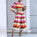 Women's Striped Two-Piece Set — Top & Cropped Wide-Leg Trousers