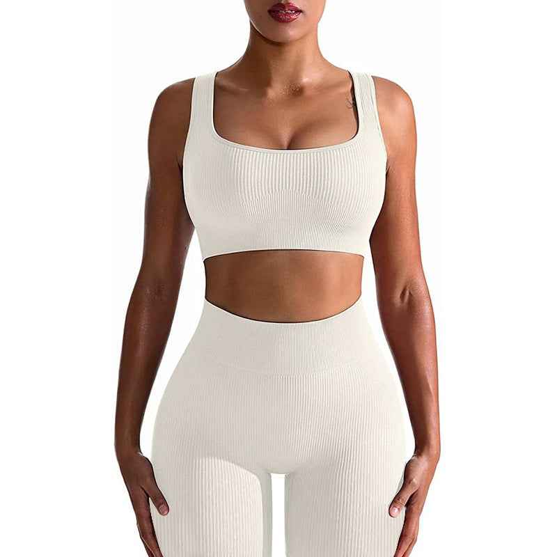 Seamless Yoga Training Threaded High-Elastic Fabric Outdoor Running Fitness Set For Women