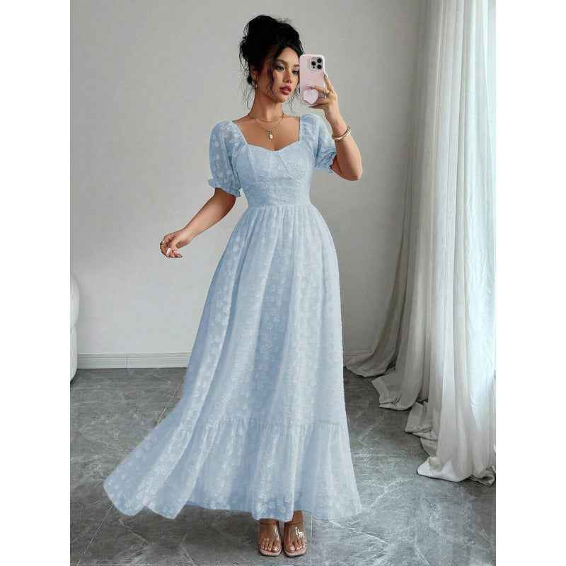 High-Waist Jacquard Flared Maxi Dress — 3 Colours