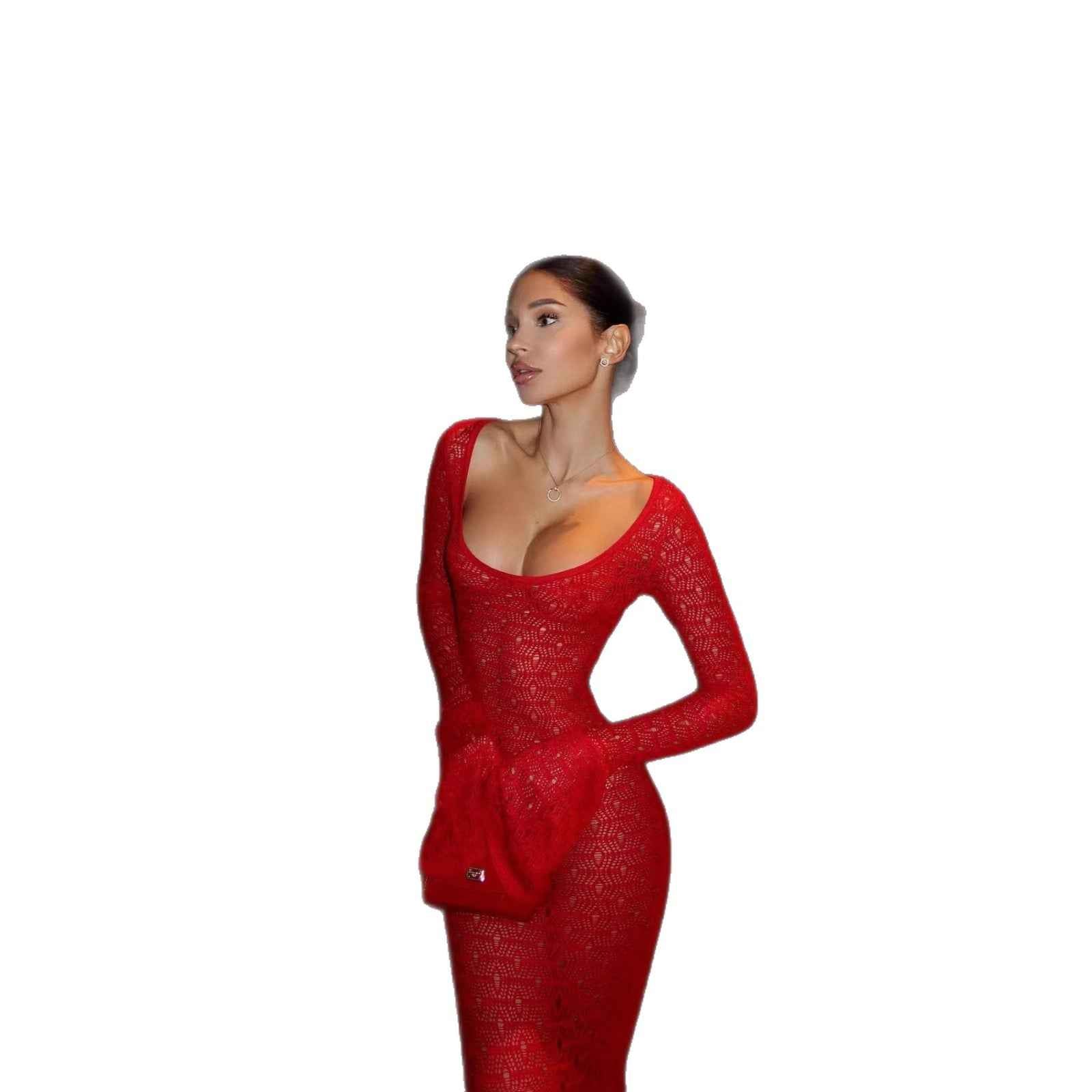 Women's V-Neck Flared Sleeve Bodycon Midi Dress