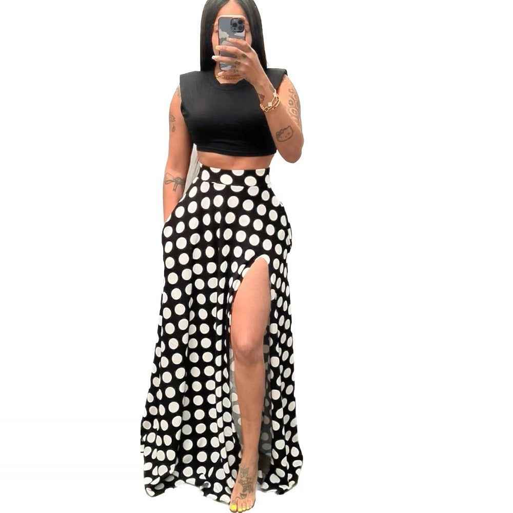 Polka Dot High-Waisted Full Midi Skirt