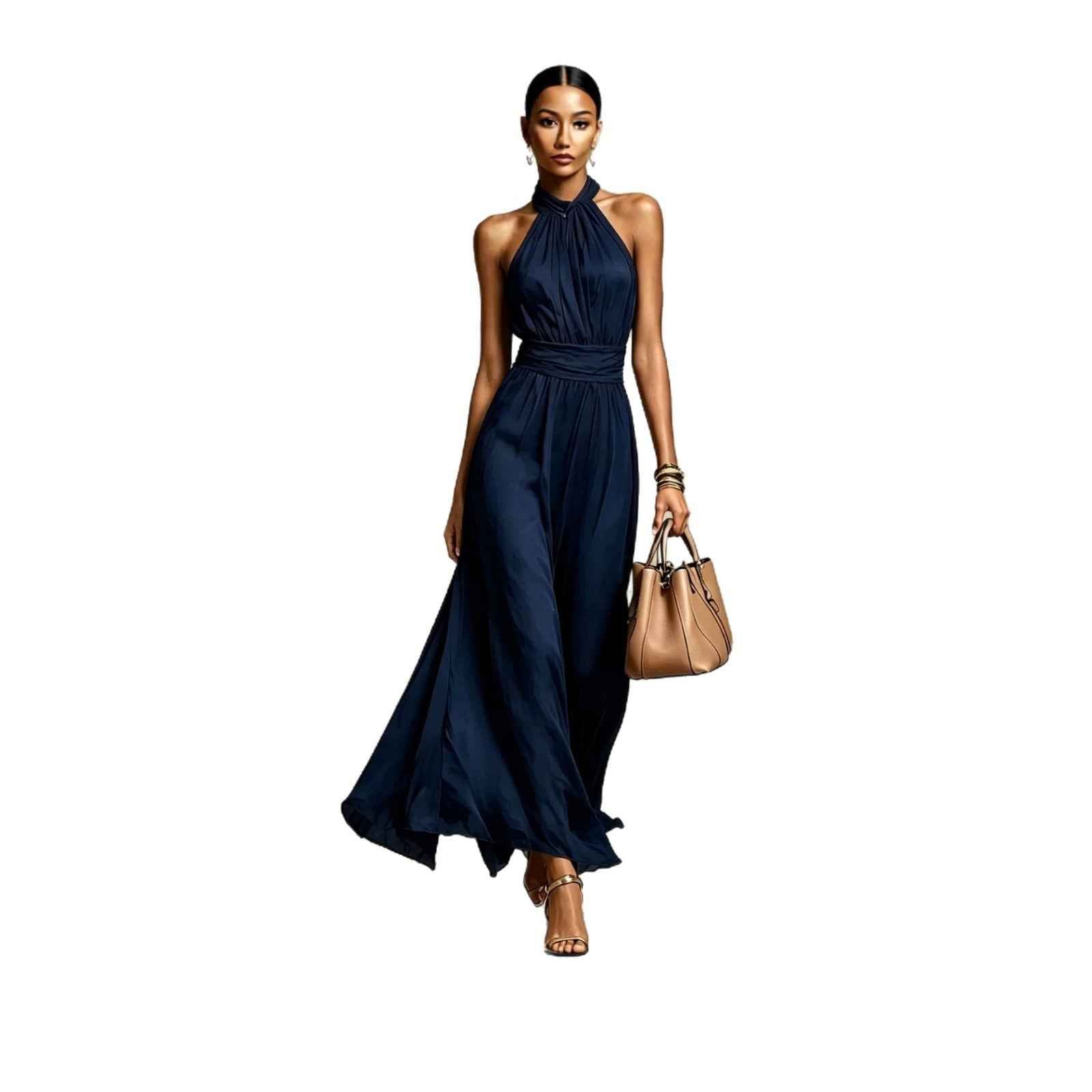 Resort-style Waist-cinching Figure-flattering Pleated Dress