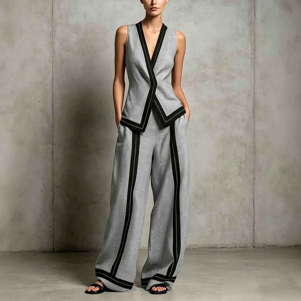 V-Neck Tank Top & Wide-Leg Pants Set — Casual Two-Piece