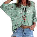 V-Neck Diamond Openwork Batwing Sleeve Sweater — 5 Colours