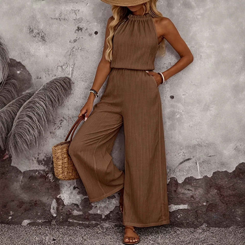 Draped-Neck Sleeveless Vest & Casual Pants Set — 5 Colours