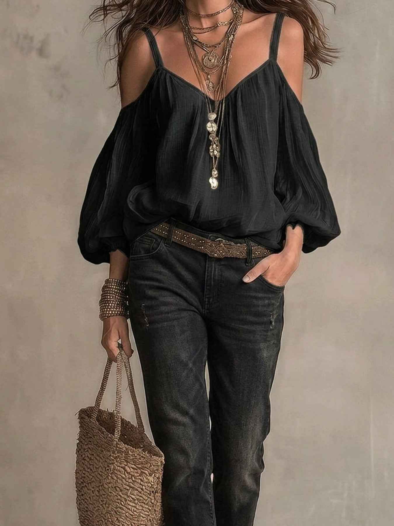 Off-Shoulder Puff-Sleeve Blouse