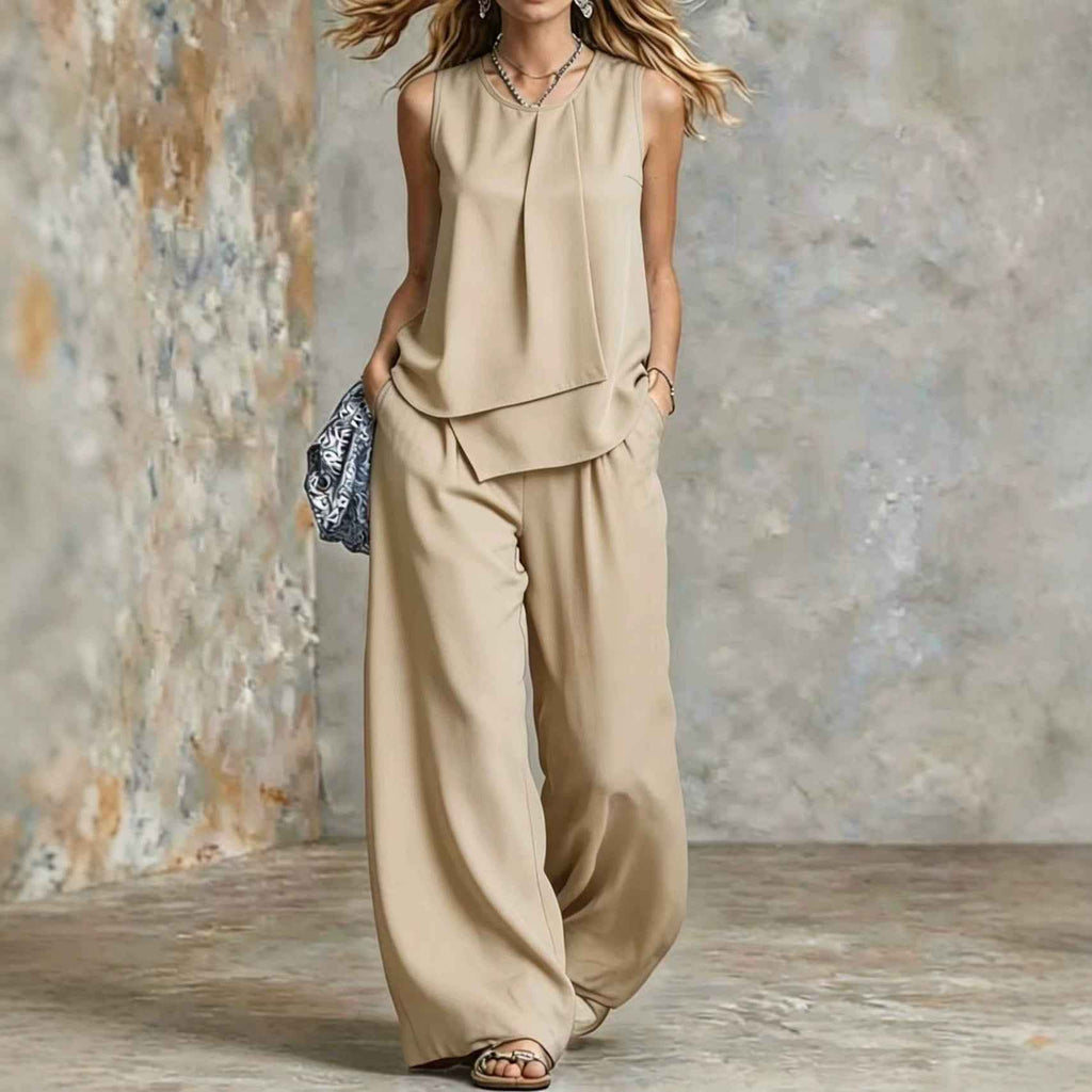 Women's Sleeveless Top & Wide-Leg Pants Two-Piece Set — Casual Chic