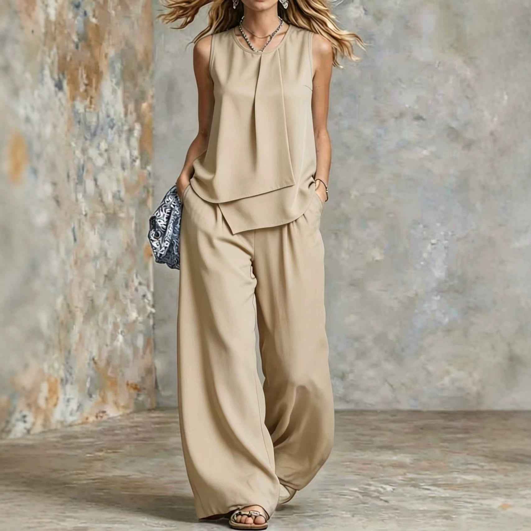 Women's Sleeveless Top & Wide-Leg Pants Two-Piece Set — Casual Chic