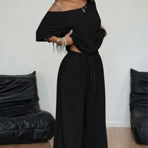 Women's Casual Solid-Color Sports Two-Piece Set With Loose-Fit Trousers