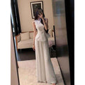 Pleated Vest & Wide-Leg Trousers Set — White