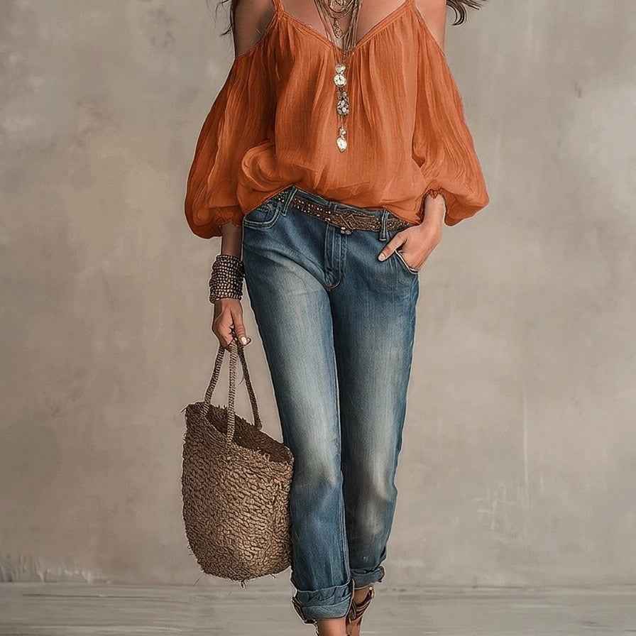 Womens Casual Solid-color Loose-fitting Top