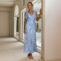Womens Long Dress With 3D Embroidery Backless Design And Cross-Tie Straps