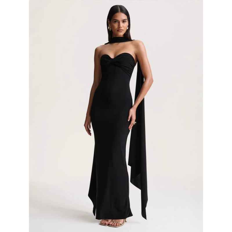 Halter-neck Pleated Knit Wrap Dress Featuring A Twist Detail And A Figure-hugging Fit That Exudes
