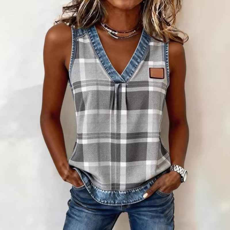 Women's Plaid Sleeveless Camisole – Y-Strap Summer Tank Top