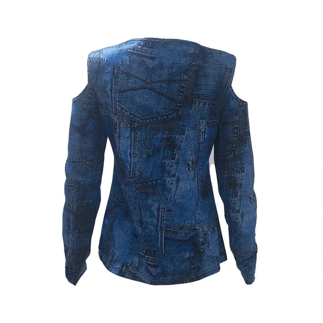 Front-Zip Printed Top — Slim Fit