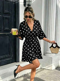 Womens Polka-dot Swing V-neck Dress