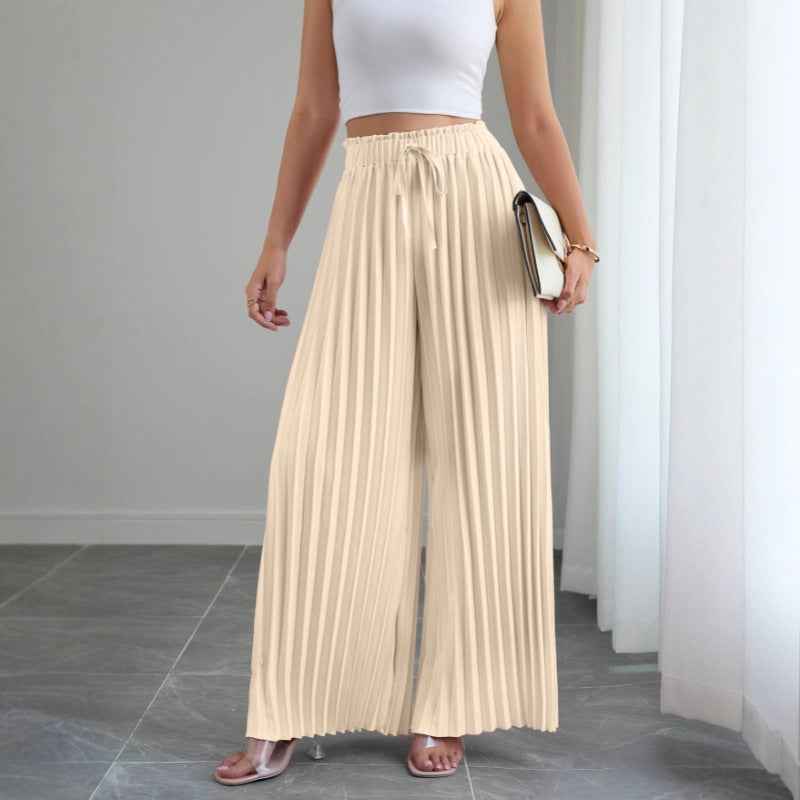 Pleated Wide-Leg Pants — Elastic Waist, Drawstring, 4 Colours, S–XXL