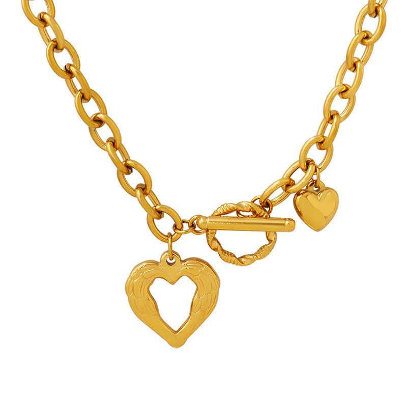 Heart-shaped OT-clasp Necklace Womens Clavicle ChainTitanium Steel
