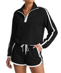 Women's Striped Long Sleeve Top & Drawstring Shorts Set