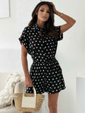 Retro Polka-Dot Short-Sleeve Shirt & Shorts Set — Elegant Two-Piece