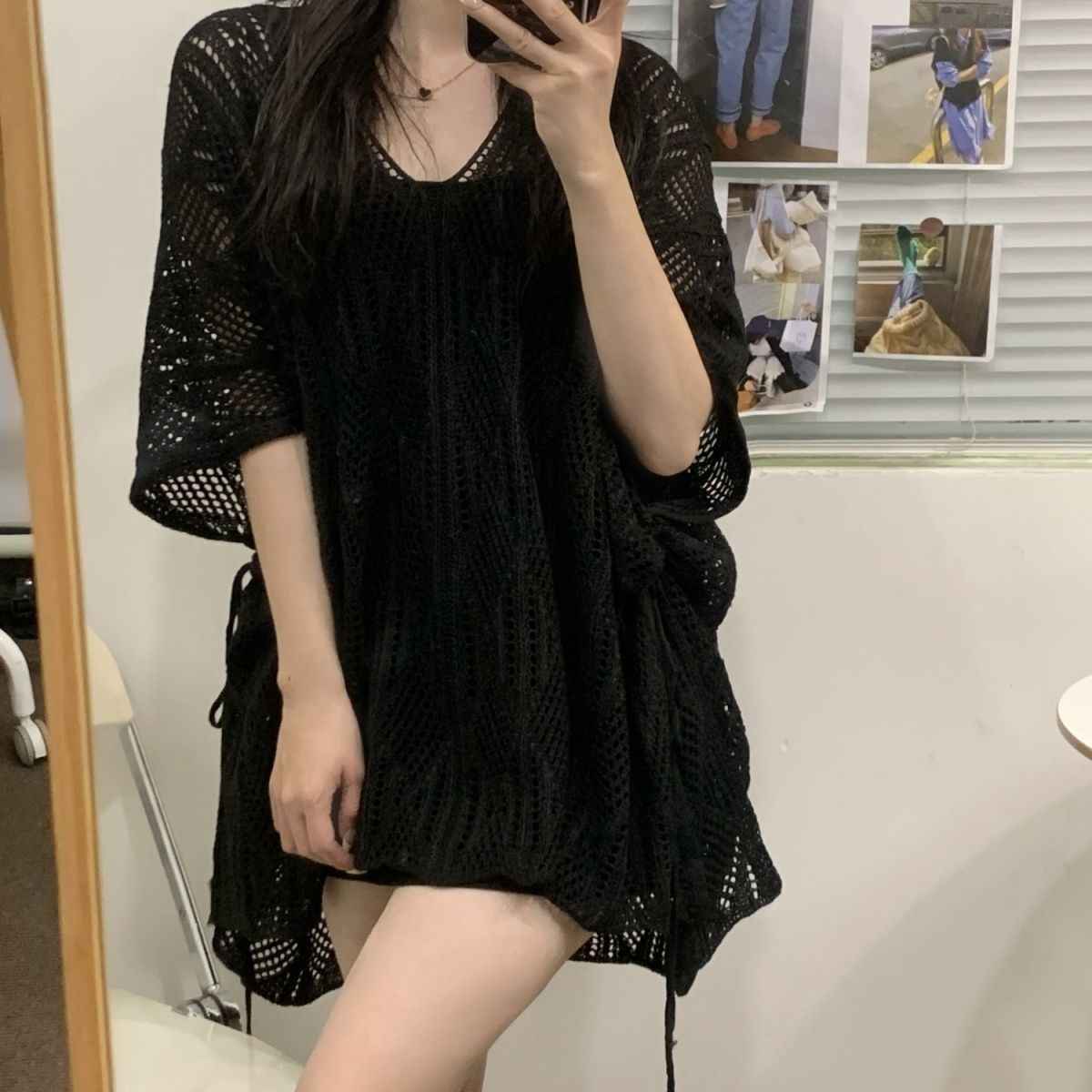 Diamond Knit Hollow-Out Hooded Sweater
