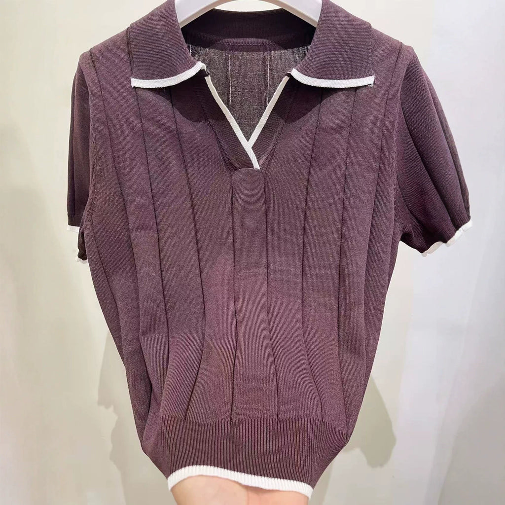 Slim-Fit Knitted Three-Quarter Sleeve Pullover Top