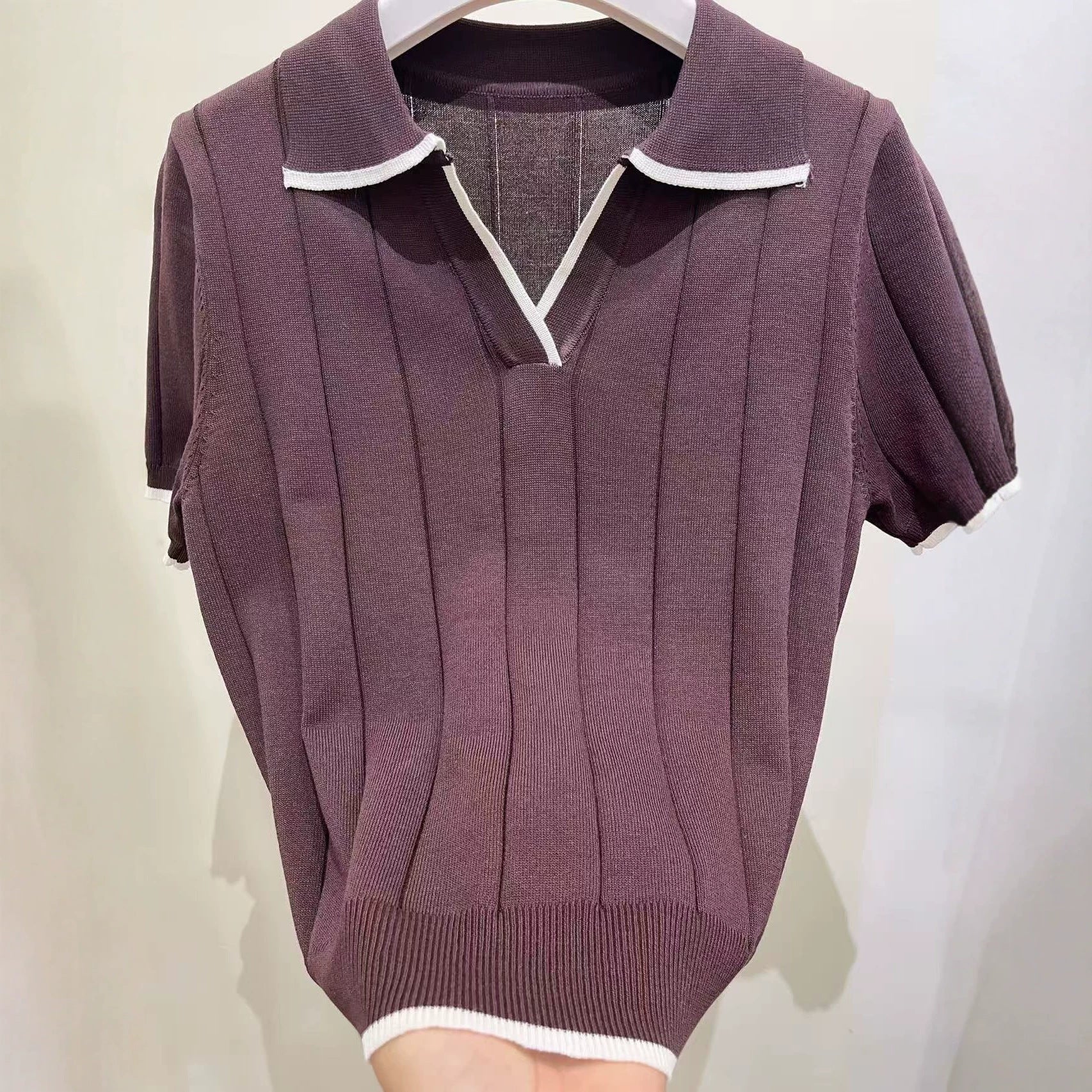 Slim-Fit Knitted Three-Quarter Sleeve Pullover Top