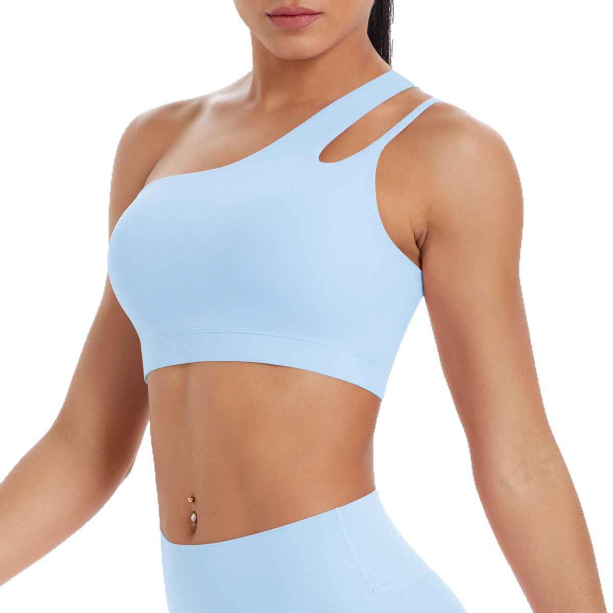 One-Shoulder Back-Slimming Yoga Bra Nude-Looking Push-Up Sports Underwear