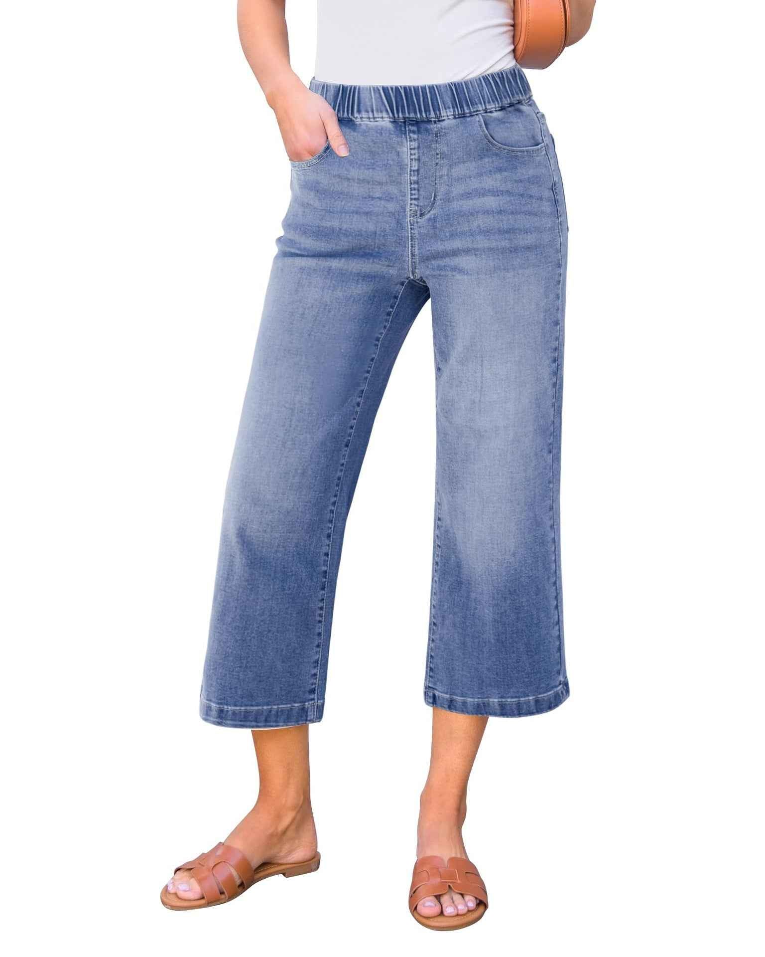 Women's High-Waist Straight-Leg Patchwork Cotton Denim Jeans