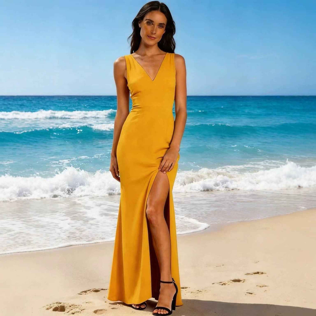 Women's Sleeveless Ruched A-Line Maxi Dress — Milky White & Orange