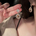 Exquisite Super Sparkling Paved Rhinestone Teardrop Stud Earrings, Niche Light Luxury Retro Baroque Court & Hong Kong Style Clip On Earrings For Women