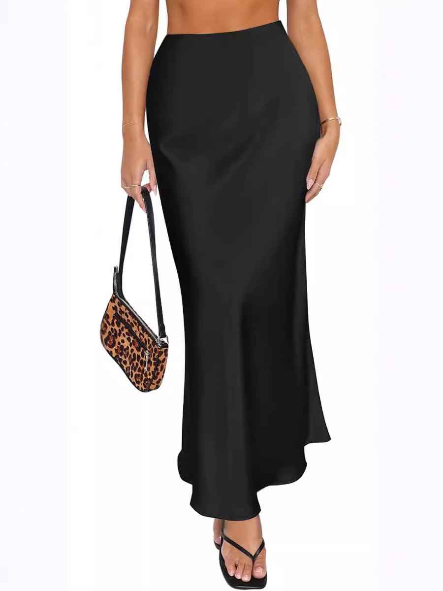 Soft Elegant And Sophisticated High-waisted Fishtail Satin Acetate Sheath Skirt